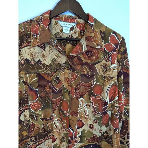 Allison Daley Fall Floral Print Earth Tones Button Down Collared Jacket Size 14 - Picture 6 of 8